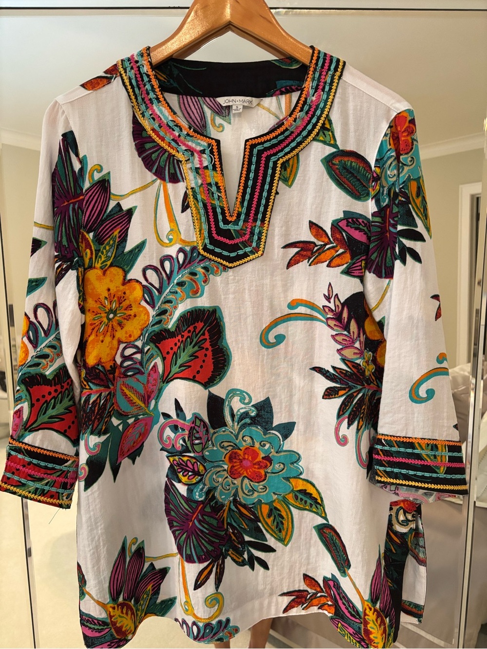 John Mark Tunic Top Floral 3/4 Sleeves size S
